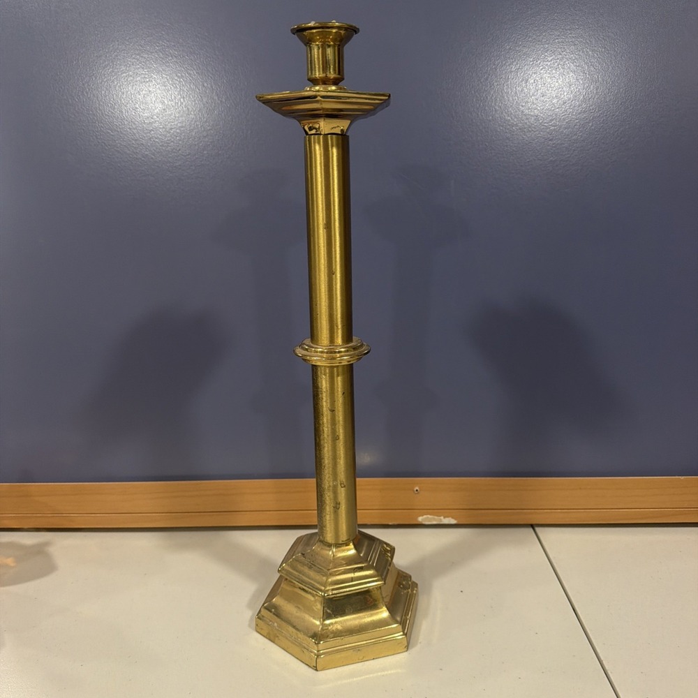 VINTAGE BRASS CATHOLIC CHURCH ALTAR CANDLE STICK 15.75"